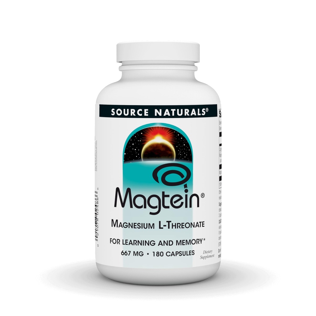 Source Naturals Magtéin Magnésium L-Thréonate, 667mg, Supports Focus, Mood, Mémoire saine, Fonction cognitive - 180 Capsules