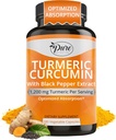 Pure By Nature Turmeric Curcumin with Black Pepper Extract 10 mg Capsules, 1200 mg per Serving, Organic, High Absorption Antioxidant Support (180 Count)