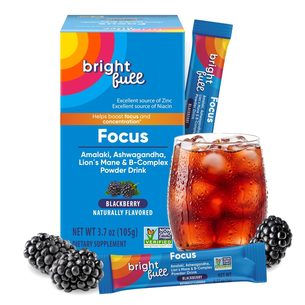 Supplément Focus Sucre sans supplément diététique Mélange avec Ashwagandha, Lion, B Vitamines B1 B2 B3 B5 B6 B12, pour la performance cognitive et la clarté BlackBerry, 21 jours d'approvisionnement