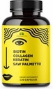 Vitamines de biotine HERBALICIEUX avec Collagène, Keratin & Saw Palmetto pour les femmes et les hommes - Biotin 10000 mcg Hair Skin Nails Supplément pour le bien-être des cheveux, de la peau et des ongles - Fabriqué aux États-Unis, 120 Capsules