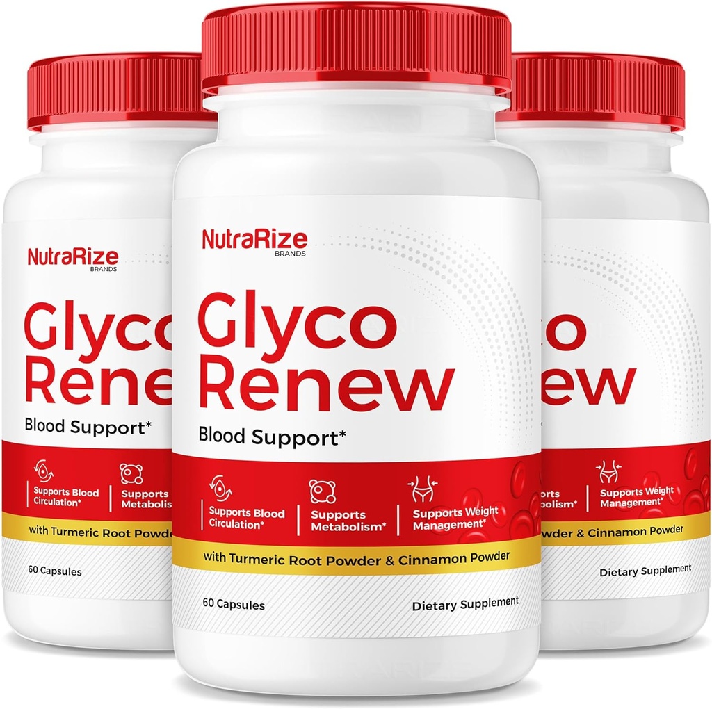 NutraRize (Pack de 3 pilules Glyco Renew, toute la formule de soutien du sang naturel, supplément de force maximale pour maintenir des niveaux stables, votre voyage vers la santé, Avis officiels (180 capsules)