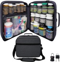 Organisateur de bouteilles de pilules extra-large, sac de médecine, transporteur de médicaments, de vitamines et de fournitures médicales - Organisateur de médicaments de voyage modulaires et sac médical d'entreposage à domicile - Gris foncé (avec serrure)