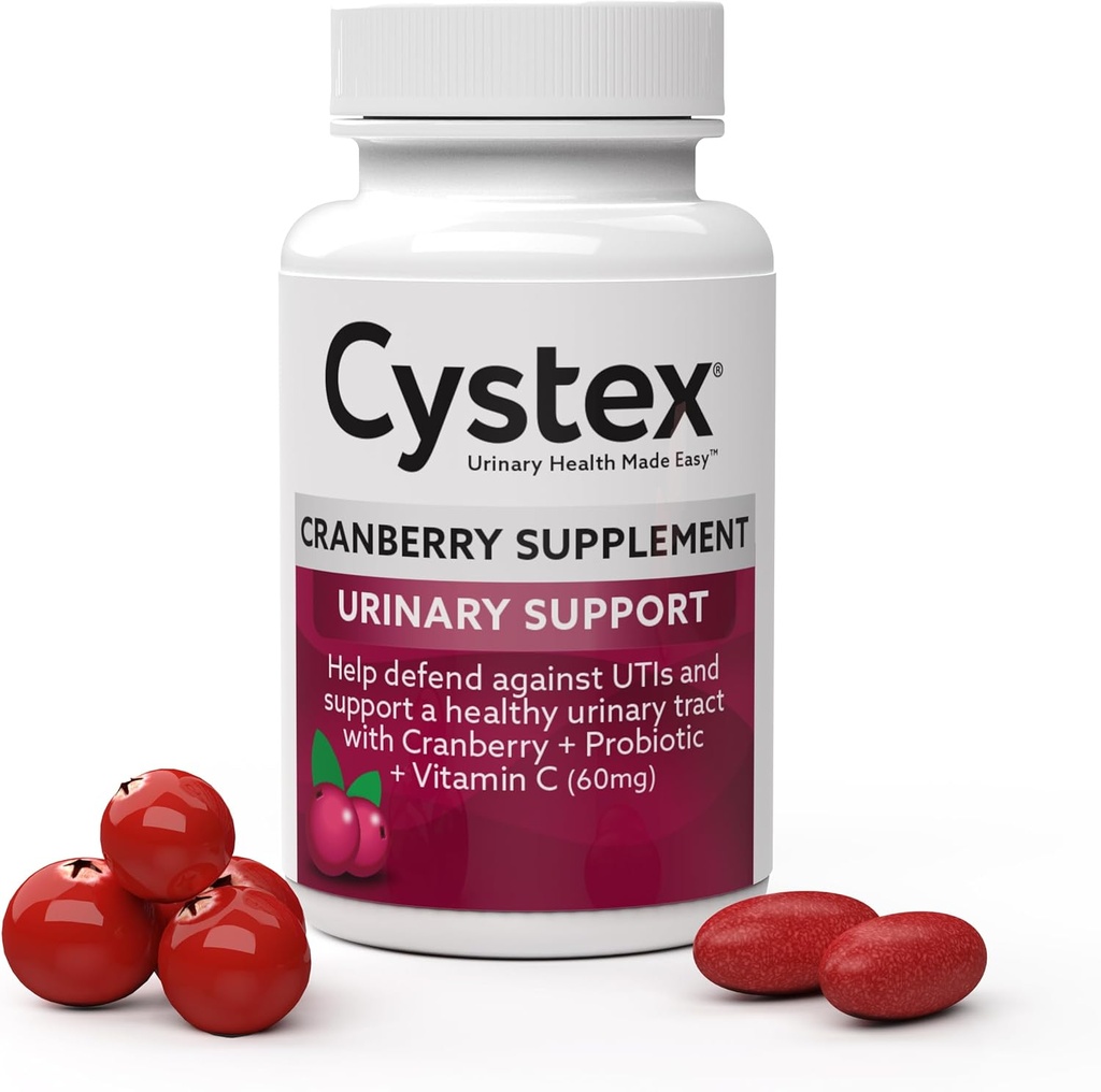 Cystex Cranberry Urinary Health Supplement - Protection 3-en-1 UTI avec probiotiques, prébiotiques et vitamine C - Soutient le pH vaginal, l'équilibre des levures et la santé urinaire - Agissant rapidement - Sans sucre - 75-Comte