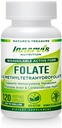 Folate bioactif (L-5-MTHF 1000mcg, Folate 1700mcg) – Soutien du cerveau et de l'humeur, Facile à avaler, 120 Capsules de Veg