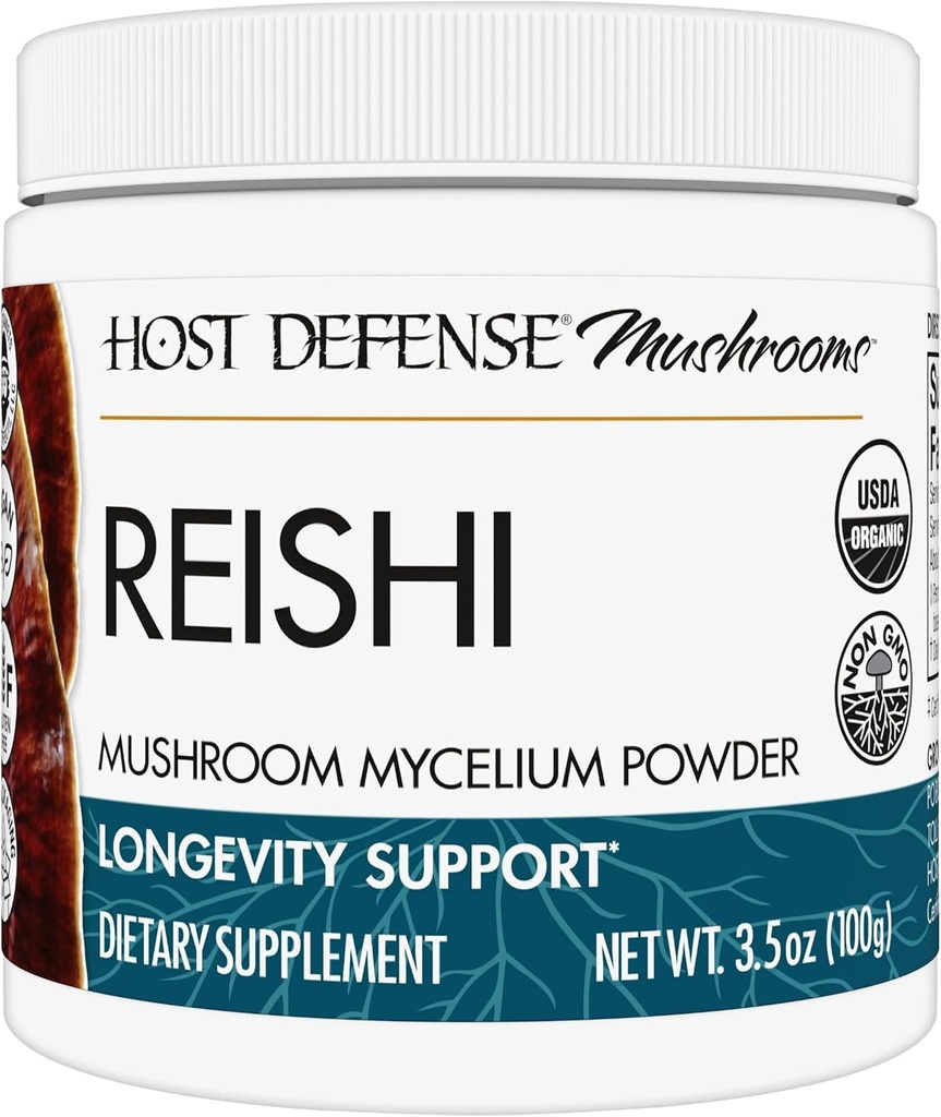 Host Defense Reishi Powder - Champignon Mycélium Powder - Supplément de soutien cardiaque et immunitaire - Champignon Supplément pour soutenir l'énergie et la vitalité - Aides au bien-être général - 3,5 oz (66 portions)*