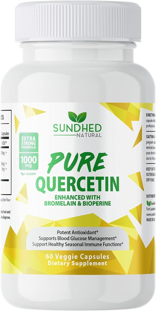 Pure Quercetin avec Bromelain et Bioperine - Support Antioxydant, Formule Extra Forte avec 1000mg, 1-Mois