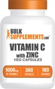 BulkSupplements.com Vitamine C avec Capsules de Zinc - Vitamine C 1000mg et Zinc 15mg, pour le soutien immunitaire - Vegan, 2 Capsules par portion, 360 Veg Count (paquet de 1)