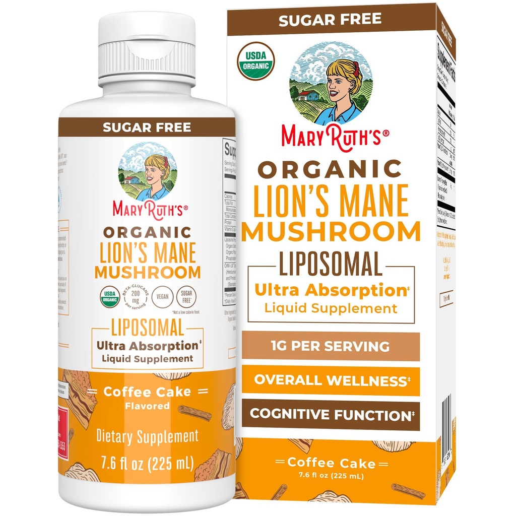 MaryRuth Organics Lions Mane Supplement d'Ultra Absorption Liposomale de Lion Full Spectrum Lion's Mane Mushroom de 200mg Beta-Glucans par service