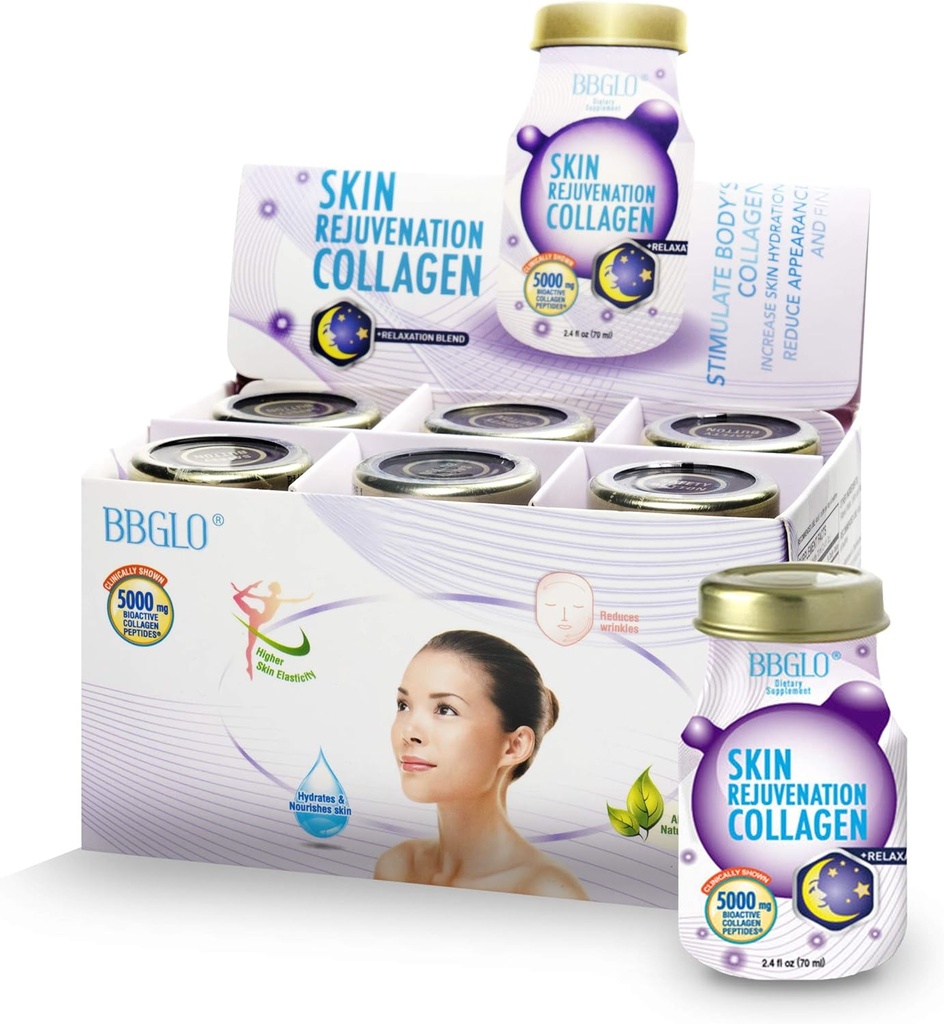 BBGLO® Skin Rejuvenation Collagen Drink - Complexe anti-vieillissement, 2,4 fl. Oz (6 bouteilles, relaxation)