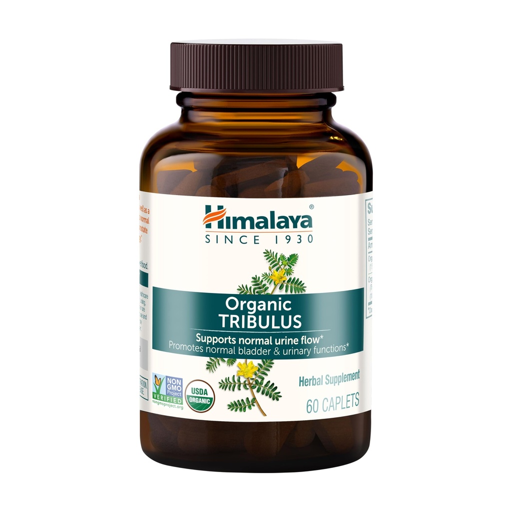 Himalaya Bio Tribulus Terrestris - Supplément à base de plantes pour le contrôle de la vésicule, l'endurance masculine, la prostate et le soutien de la libido - Vegan, non-OGM, sans gluten, 688 mg, 60 Caplets
