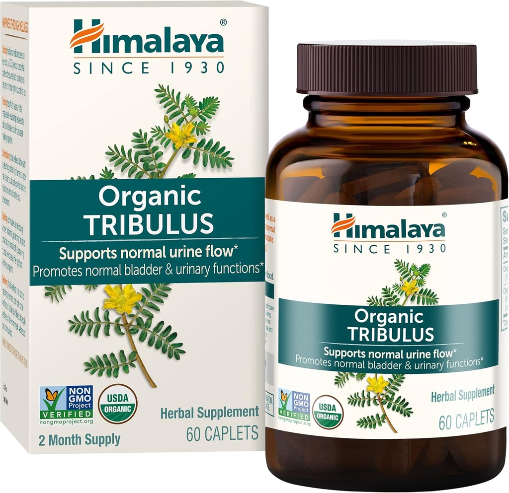 Himalaya Bio Tribulus Terrestris - Supplément à base de plantes pour le contrôle de la vésicule, l'endurance masculine, la prostate et le soutien de la libido - Vegan, non-OGM, sans gluten, 688 mg, 60 Caplets