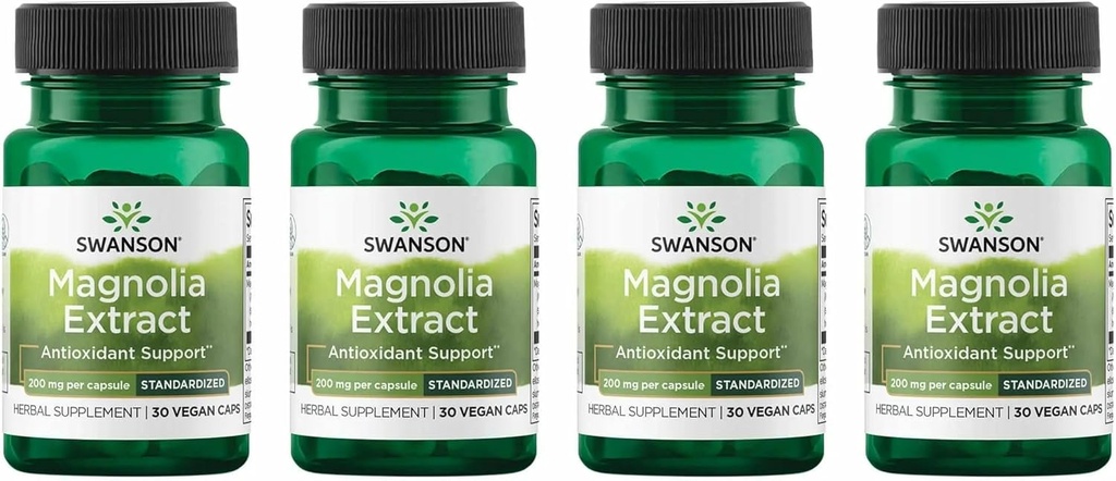 Swanson Magnolia Bark-Herbal Supplément traditionnellement utilisé pour promouvoir le système nerveux et le soutien de la santé digestive-Peut promouvoir la santé respiratoire et le soutien du stress (30 capsules veggies, 200mg chacune) 4 Pack