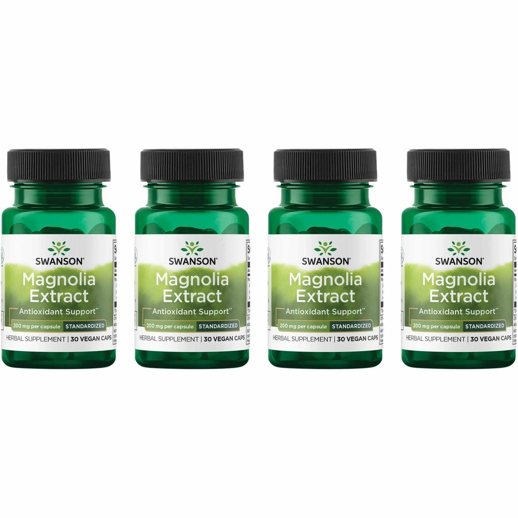 Swanson Magnolia Bark-Herbal Supplément traditionnellement utilisé pour promouvoir le système nerveux et le soutien de la santé digestive-Peut promouvoir la santé respiratoire et le soutien du stress (30 capsules veggies, 200mg chacune) 4 Pack