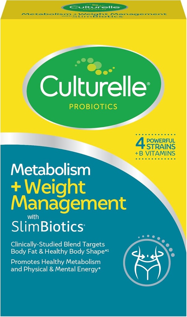 Culturelle Métabolisme + Gestion du poids avec SlimBiotics® Capsules Probiotiques – 30 Compte – Aide à gérer le poids en toute sécurité - Favorise le métabolisme sain et l'énergie physique et mentale