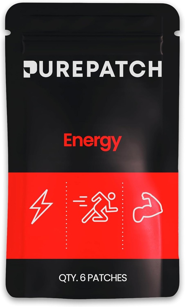 Pure Patch Energy Patch – Plant-Based Vegan Topical Patch – Caféine – CoQ10 – Acides aminés – Electrolytes – Non-ingérable – Résistant à l'eau – Douce sur la peau – Sans gluten – Fabriqué aux États-Unis – 6 Patches
