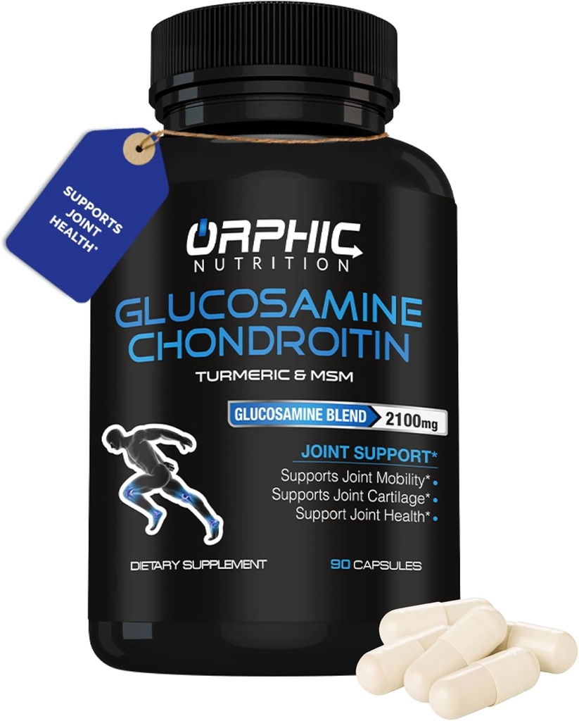 NUTRITION ORPHIQUE Glucosamine Chondroiting MSM 2100MG (90 capsules) - Supplément de soutien conjoint pour les hommes et les femmes* - Soutienne le cartilage et la mobilité conjoints