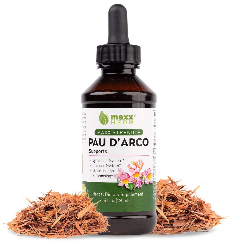 Teinture Maxx Herb PAU D'Arco - Extrait Max Strength PAU D Arco pour le support immunitaire, Absorbe intérieur Taheebo Tea mieux que les capsules PAU Darco – bouteille de 4 oz (60 portions)