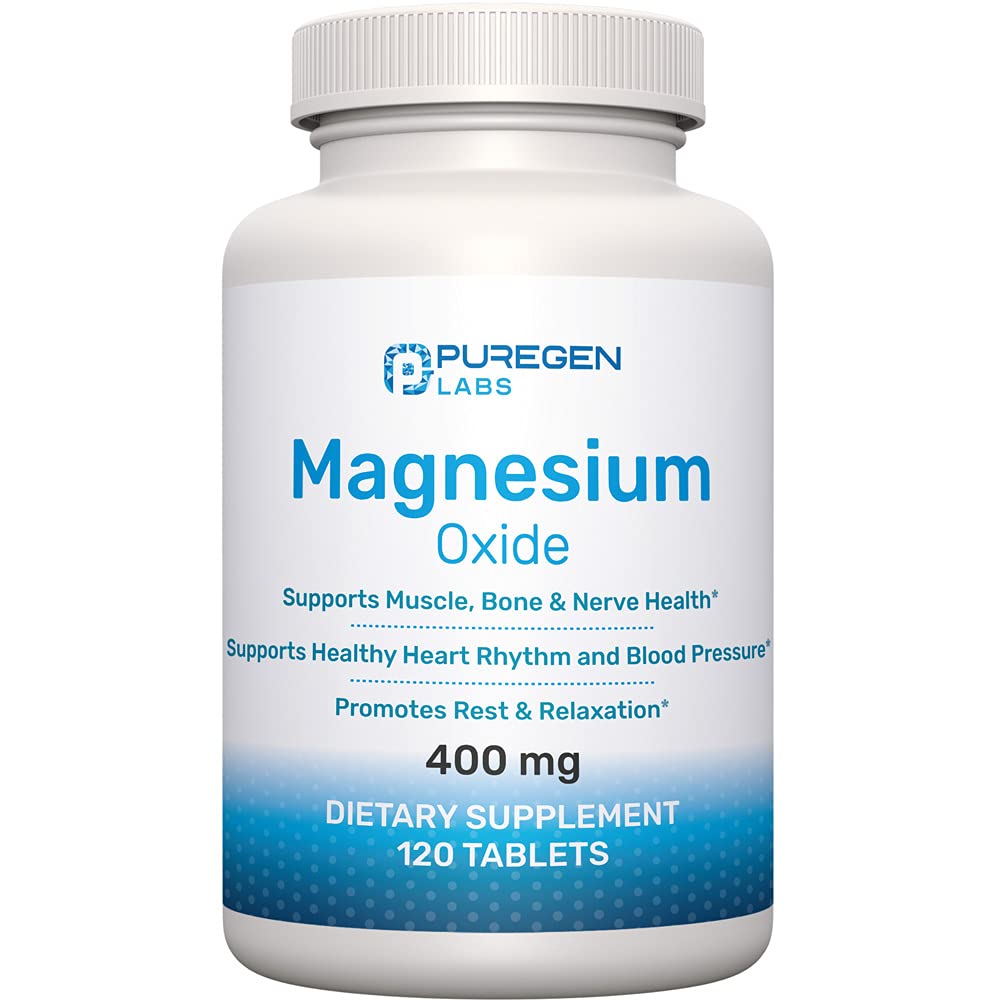 Supplément de magnésium 400mg [haute puissance] – Oxyde de magnésium pour le soutien immunitaire, la récupération musculaire, les crampes et la relaxation 120 comprimés