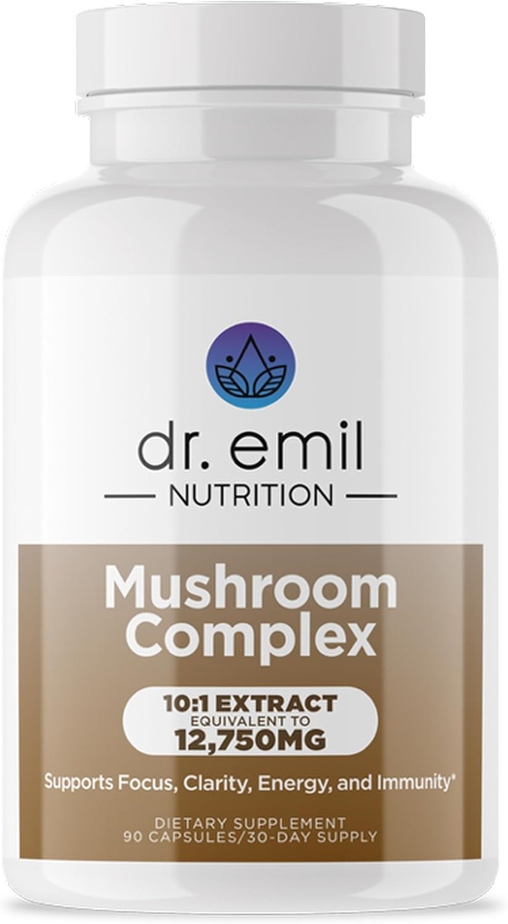 DR. EMIL NUTRITION 10 Supplément de Champignon pour la clarté mentale, Focus & Immuni Support - Supplément Nootrope de Champignon Fonctionnel avec Extrait de Mane Lions, Cordyceps, Tail & More