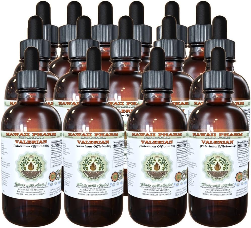 Extrait liquide sans alcool valérian, valériane biologique (Valeriana Officinalis) supplément à base de plantes glycérites séchées, Hawaii Pharm, États-Unis 15x4 fl.oz