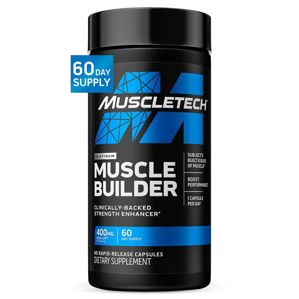 Muscletech Nitric Oxide Supplements for Men & Women, Muscle Builder (60 Capsules) - Nitric Oxide Booster Supplement Supports Muscle Gain & Performance - 400mg Peak ATP for Enhanced Strength