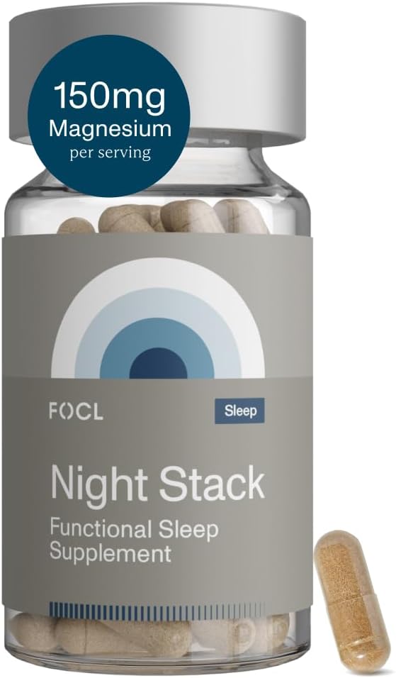 FOCL Supplément de sommeil de nuit repos Magnésium - aide naturelle au sommeil, sans mélatonine, sans grogginiess, calme - supplément de magnésium pour le sommeil restaurateur avec Ashwagandha - végétalien, non OGM, sans cruauté