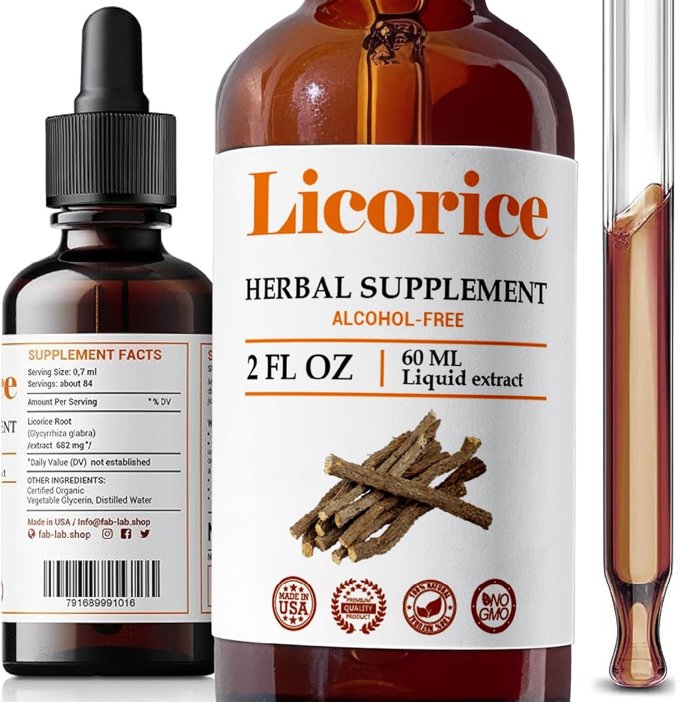 FabLab Extrait de racine de réglisse - Soutien immunitaire à base de plantes- Supplément Glabre de Glycyrrhiza pour le rétablissement de la digestion Fatigue de la santé respiratoire -Non-OGM (Licorice 2 Fl Oz)