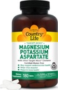 Country Life Supplément de magnésium et de potassium pour la santé cardiaque, le soutien cardiovasculaire, le système immunitaire et la santé osseuse, sans gluten