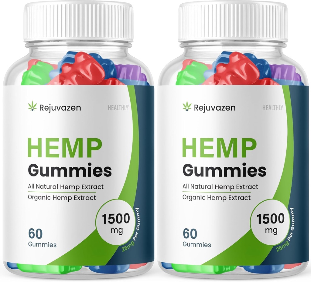 (2 Pack) Gummies de Rejuvazen - Formule officielle - Gummies de Chanvre Rejuvazen Formule de sucre de pression artérielle 300mg, Gummies de Rejuvazen Mélange de haute puissance gros calibre Gummies 25mg Par Gummy 1500mg (120 Gummies)
