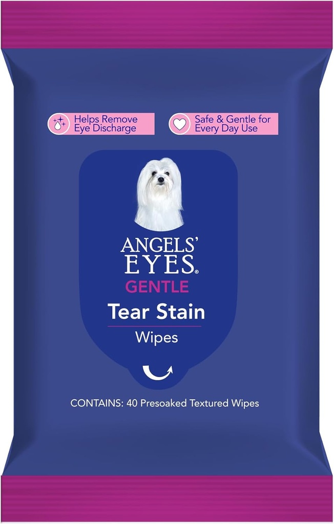 ANGELLES EYES Nettoyage du visage, des yeux et de la patte et de la tache d'essuie-glace, grande épingle de chien et de chat hypoallergéniques, réduire les étamines, la saleté et la décharge, sans fragrance, 40 comte