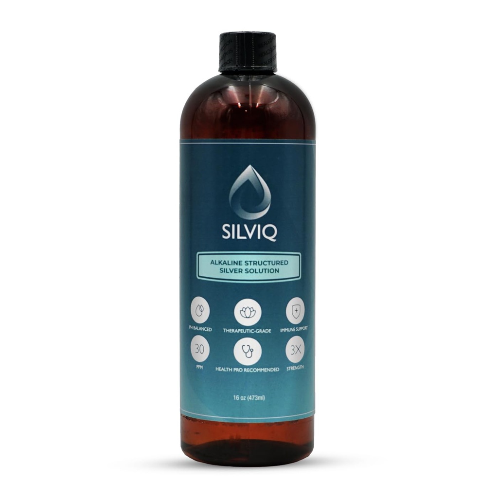 L'eau d'argent structurée 30PPM - ph Structure alcaline équilibrée Solution liquide d'argent Supplément minéral pour le soutien naturel immunitaire - Bien-être amélioré et santé Gut - 16 Oz (437ml)