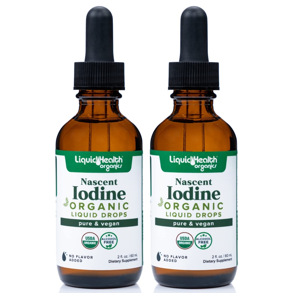 LIQUIDHEALTH USDA gouttes liquides d'iode, supplément d'iode pure pour le support thyroïdien et immunitaire, supplément énergétique - Fabriqué aux États-Unis, végétalien, incolore, sans goût (2 pack)
