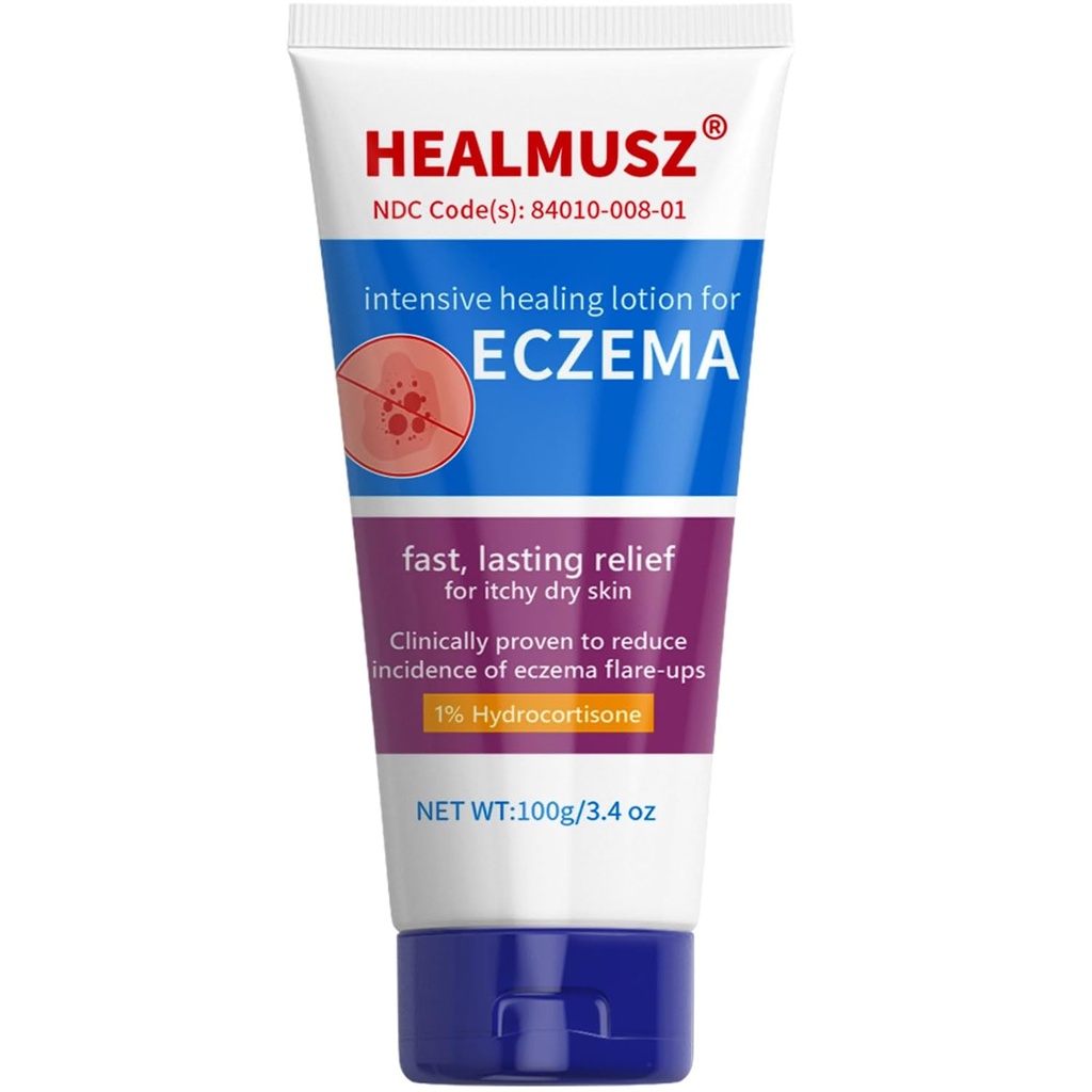 Crème Eczéma HEALMUSZ, résistance maximale 1% Hydrocortisone Relief Anti-Itch Crème Lotion de Guérison intensive pour Eczema-Prone et peau sèche, Relief pour démangeaisons, rougeur, flacon et irrité