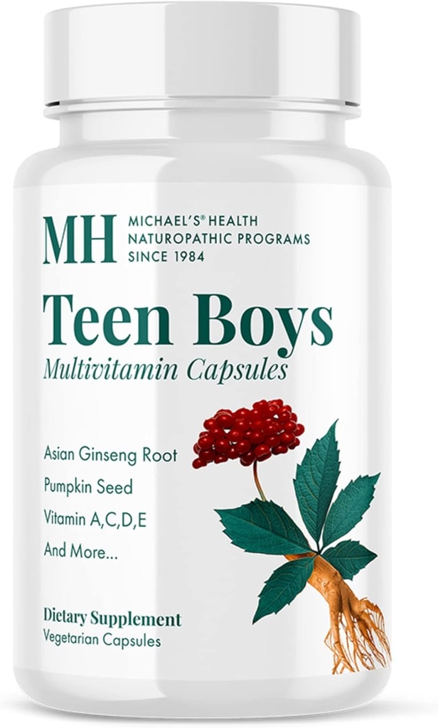 MICHAEL Santé Programmes naturopathiques Adolescents Garçons - 60 Capsules Végétariennes - Supplément quotidien multivitamines - Casher - 30 portions