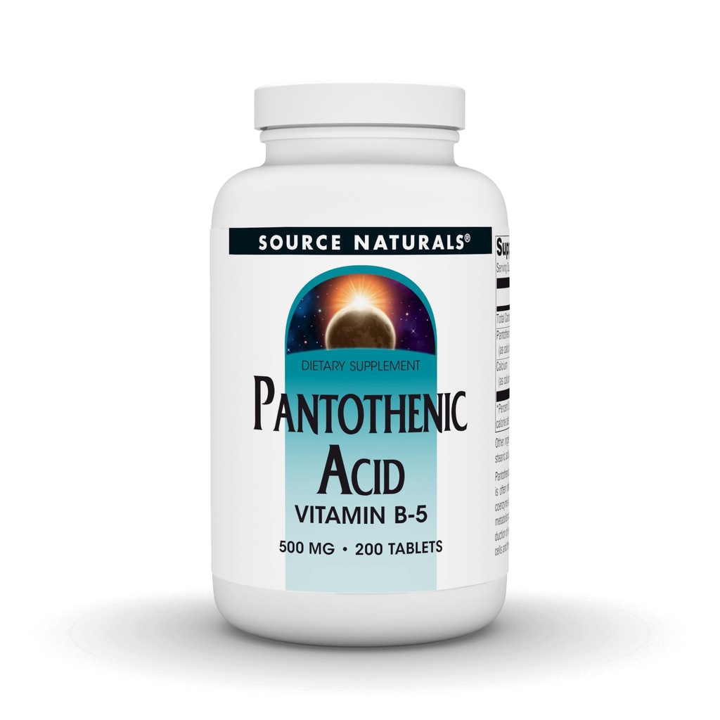 Source Naturals Acide pantothénique 500 mg Vitamine B-5 Supplément alimentaire - 200 comprimés