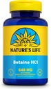 NATURE'S LIFE Betaine HCL avec Pepsin - Formule de santé digestive avec enzymes digestives pour Gut Health Support - Supplément d'acide chlorhydrique à haute puissance, garantie de 60 jours, 100 portions, 100 capsules