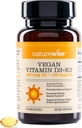 NatureWise Vitamine végétalienne D3 + K2 - Bio D3 5000IU + Vitamine naturelle K2 100mcg - Soutien osseux - Haute absorption avec l'huile d'olive à pression froide organique - Non-OGM