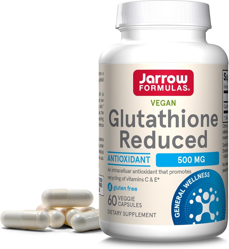 Formules de glutathione Réduit 500 mg - 60 Capsules de Véggie - Antioxydant intracellulaire - Suppléments de glutathione de qualité - Soutient le recyclage des vitamines C et E - Non-OGM - Sans gluten - Vegan