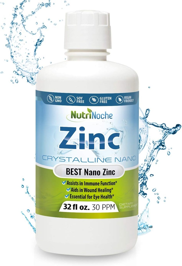 Liquid Zinc Supplement by Nutrinoche: Organic Liquid Drops - Ionic Zinc and Picolinate Alternative - 99.99% Ultra Pure Crystalline Nano Particles - for Adults and Children - (32 oz)
