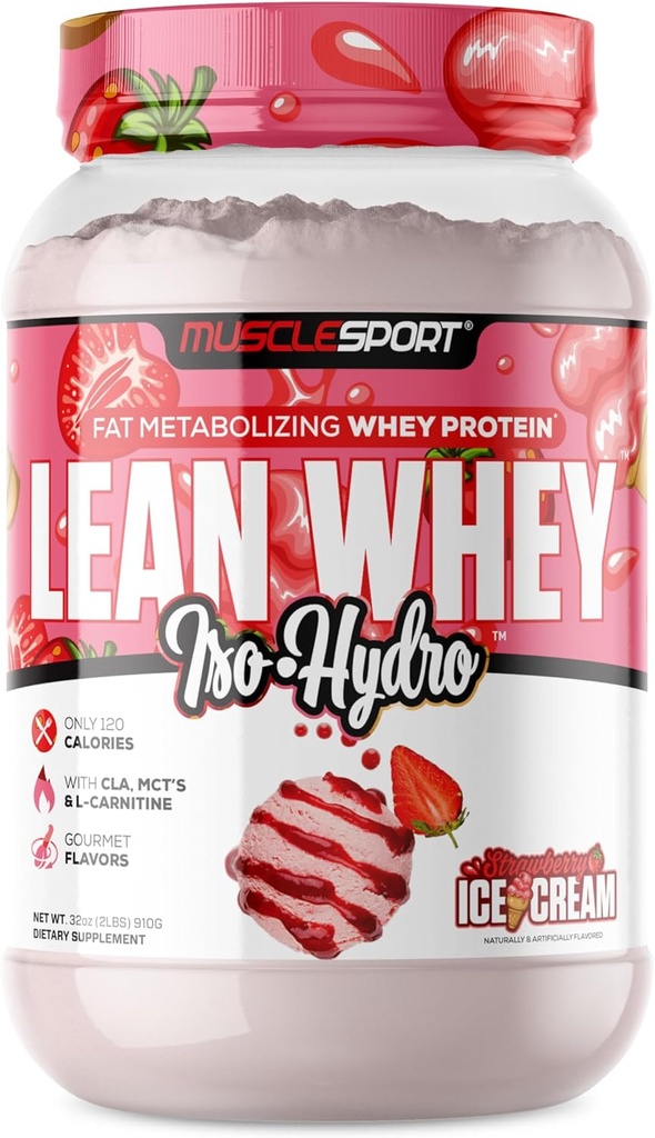 Poudre de protéines de Lean Whey RevolutionTM - Isolation de protéines de Whey - Faible teneur en calories, faible teneur en glucides, faible teneur en gras, colorants incroyables - 25g de protéines par scoop (2LB, fraise)