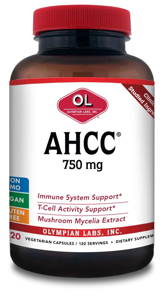 Olympian Labs Premium Supplément AHCC 750mg de AHCC par gélule – Soutient la santé immunitaire, la fonction hépatique et l'activité des cellules tueuses naturelles - Bulk 120 portions