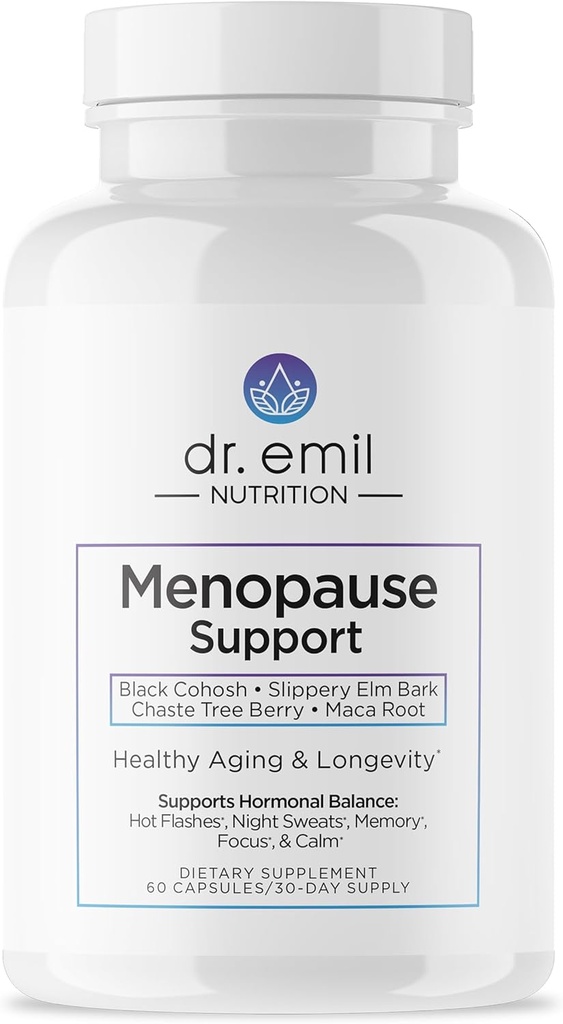 DR. EMIL NUTRIITION Ménopause Suppléments pour femmes - Ménopause multisymptômes pour les flashs chauds, les sueurs nocturnes et les ailes d'humeur - Pilules de soutien à la ménopause avec cohos noirs - 30 jours d'approvisionnement