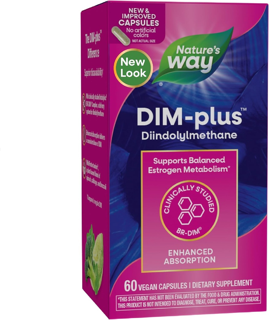Nature's Way DIM-Plus, Supplément DIM, soutient le métabolisme équilibré de l'estrogène*, soutient l'équilibre hormonal de l'estrogène*, le diindolylméthane, 60 capsules végétaliennes
