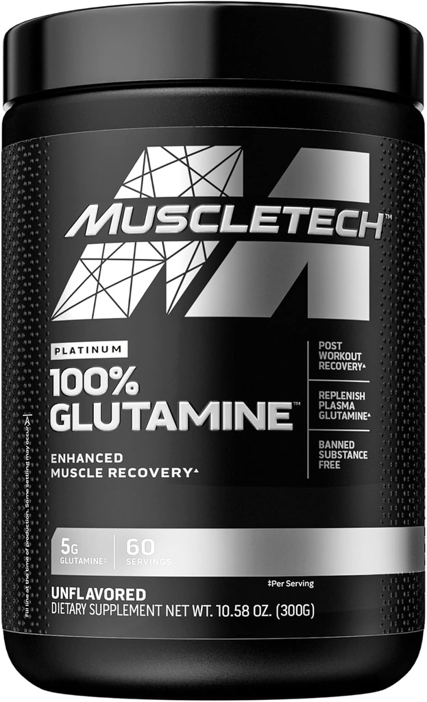 Muscletech Poudre de protéines de lactosérum et poudre de glutamine pour le renforcement, la résistance et la récupération des muscles