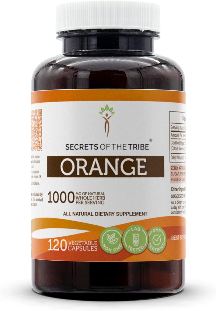 Secrets de la Tribe Orange 120 Capsules, 1000 mg, Orange (Citrus Sinensis) Peel séché (120 Capsules)