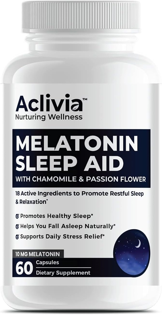 Super Strength Melatonine 10 MG Capsules, Camomille, Passionflower & Lemon Baume, aide au sommeil pour vous aider à dormir naturellement et se réveiller Rafraîchi, non-Habit Forming, 60 Capsules