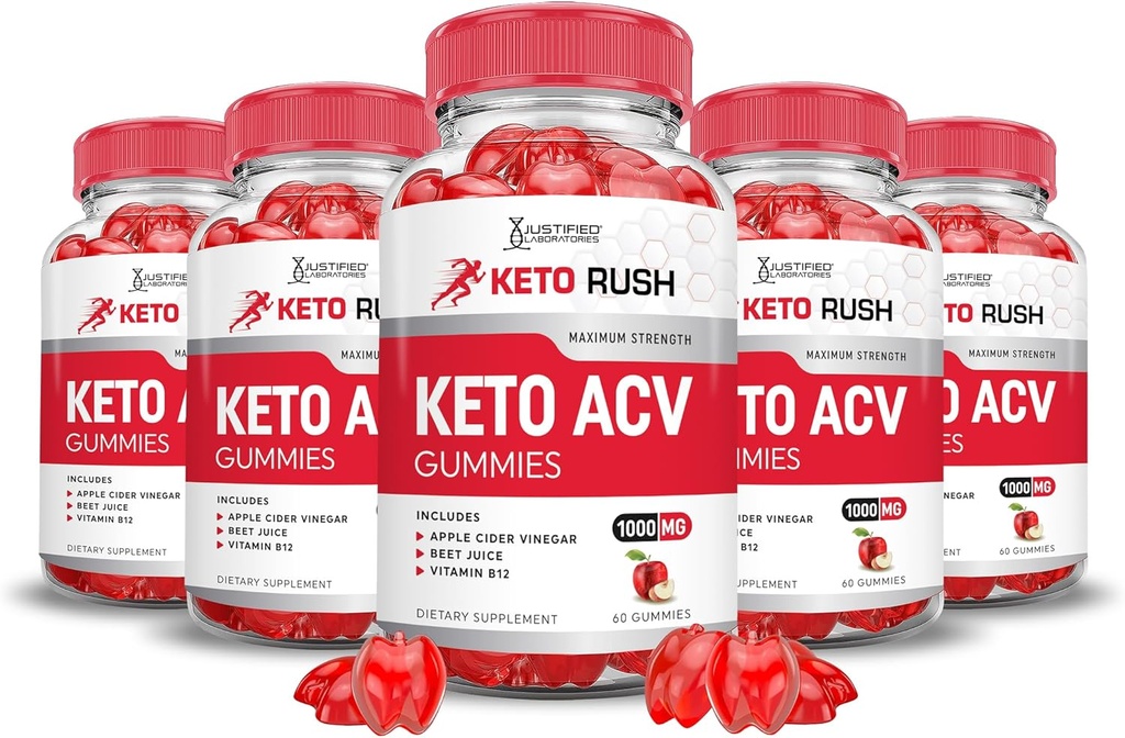 (5 Pack) Keto Rush Keto ACV Gummies Advanced Formula 1000MG Keto Rush Keto Gummies Apple cider Vinegar Boost Formulé avec la poudre de jus de betterave de grenade B12 Vegan Non OGM 300 Gummys