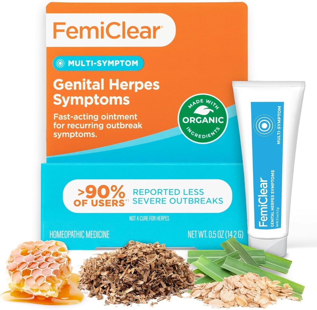 FemiClear pour les symptômes de l'herpès génital et les plaies froides, multisymptômes - Relief intime efficace - Fait avec des ingrédients tout naturel et biologique - 0.5 Ounce Tube