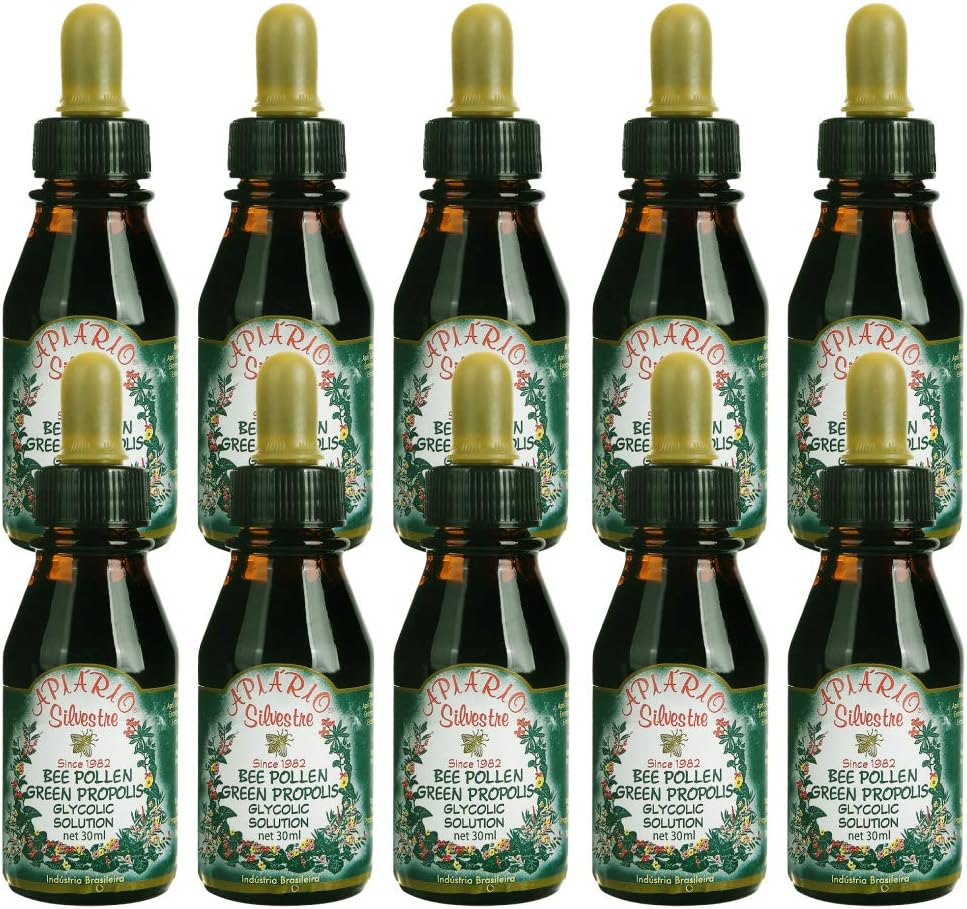 Distributeur officiel - 10 bouteilles d'Apiario Silvestre Bee Pollen & Brésil Green Bee Propolis Liquide - Extrait de glycolique-non alcoolique, sans cire, sans sucre