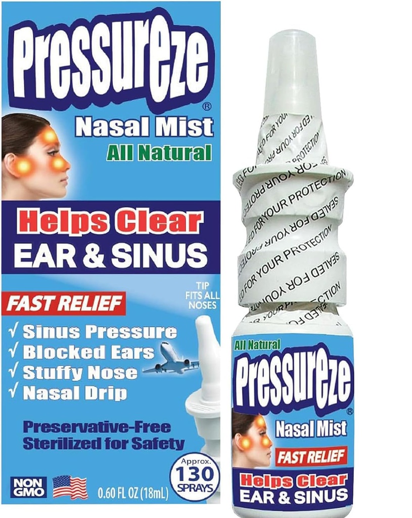 Spray nasal à pression - Stérile sans réserve naturelle - Spray nasal à soulagement rapide - pour les allergies de Sinus Oreilles à congestion Blocked Snoring